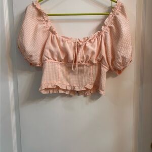 Peach Gingham Puff Sleeve Top